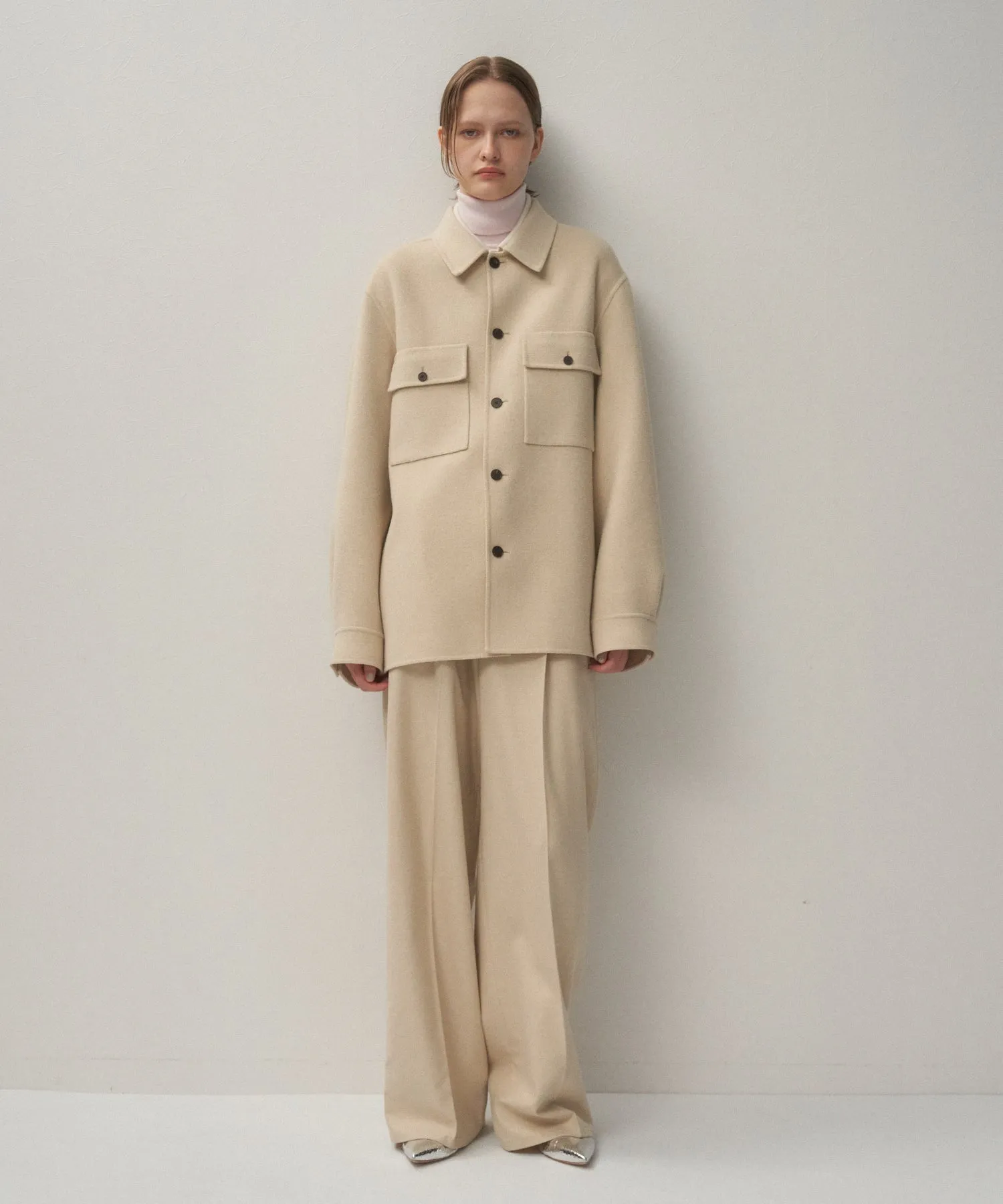 MERINO COLLEGE FLANNEL | TUCKED WIDE PANTS sold by ATON product image thumbnail 3