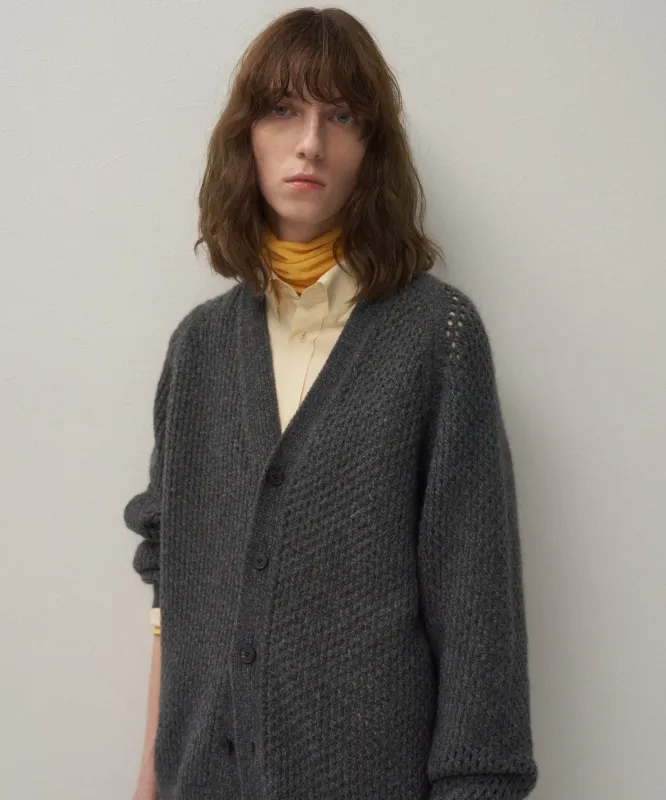 WOOL CASHMERE ALPACA | MESH V-NECK CARDIGAN sold by ATON