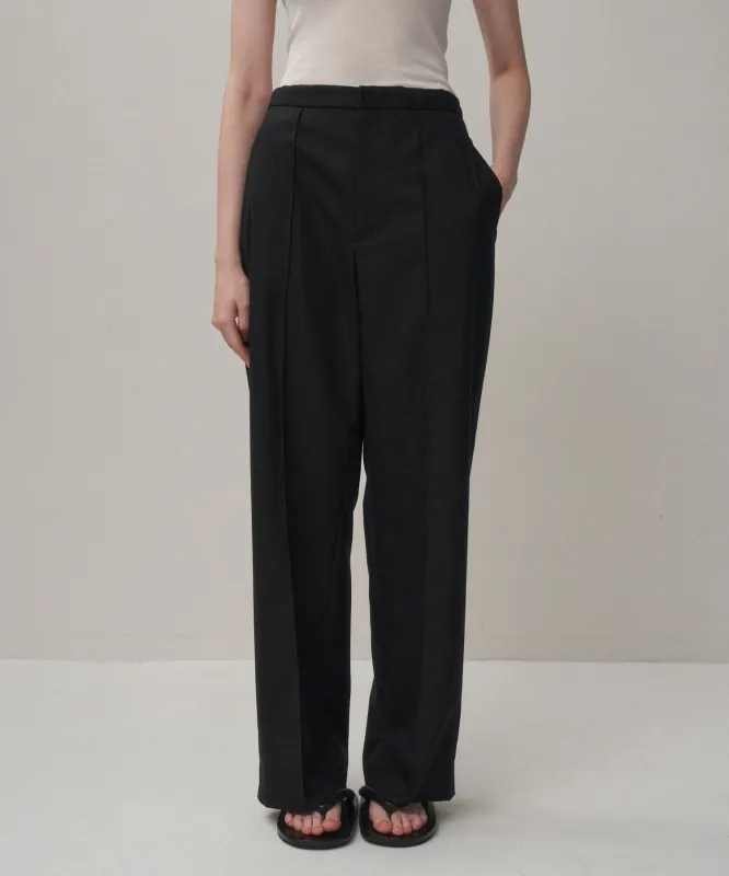 WOOL TROPICAL | PIN TUCK EASY PANTS made by ATON