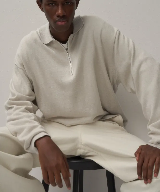 LINEN SHORT FUR | ZIP UP POLO SWEATER made by ATON