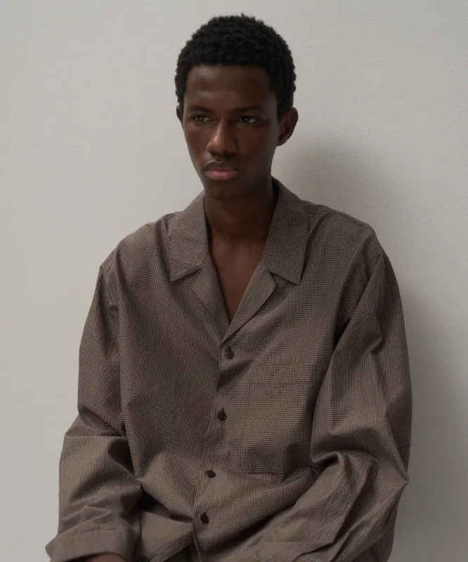 FINE SILK TAFTA | OPEN COLLAR SHIRT made by ATON