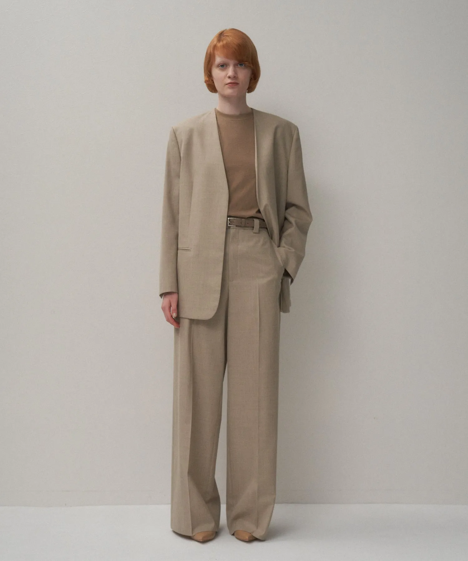 WOOL SILK TWILL | TUCKLESS WIDE PANTS sold by ATON