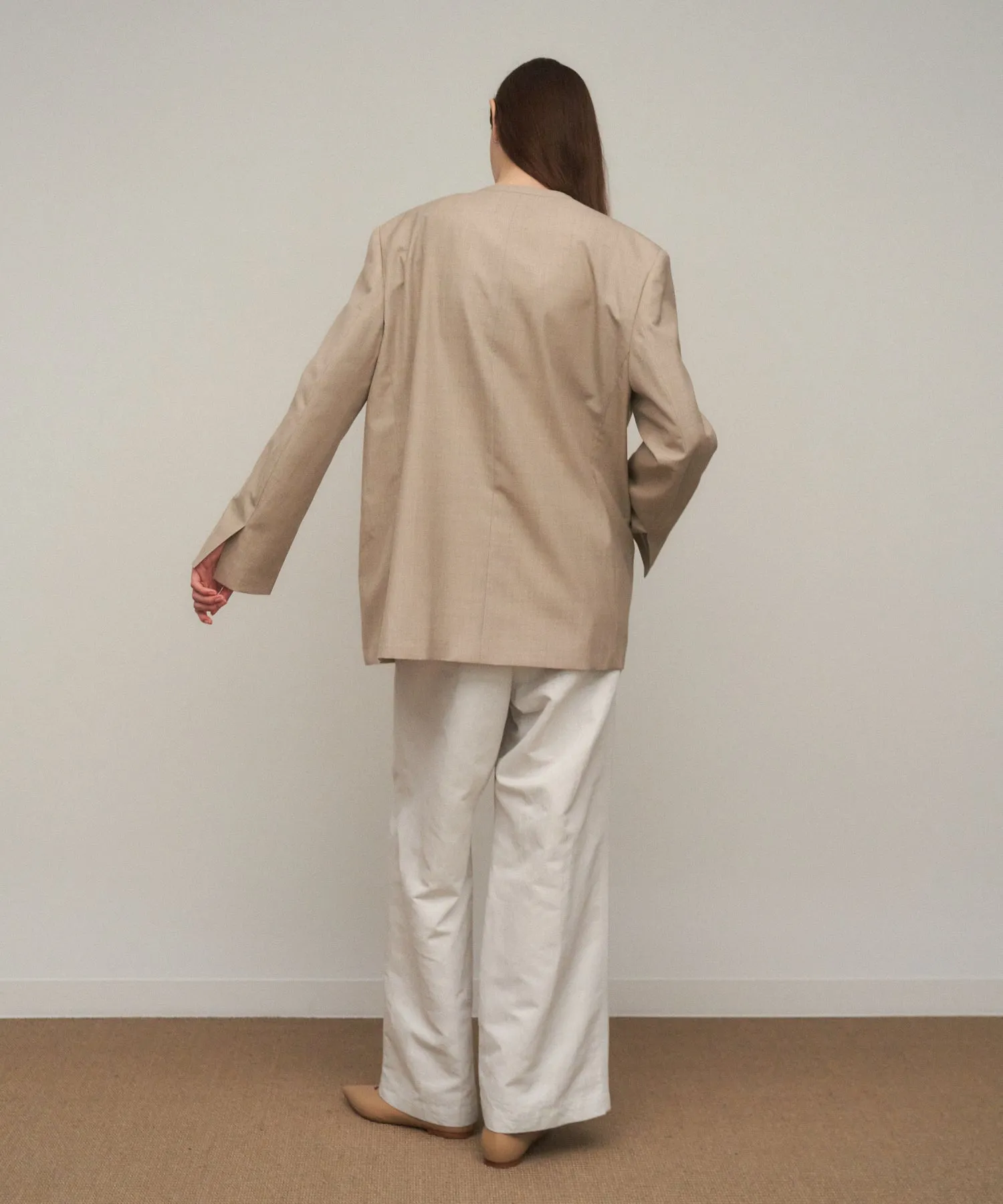 WOOL SILK TWILL | COLLARLESS JACKET sold by ATON product image thumbnail 3