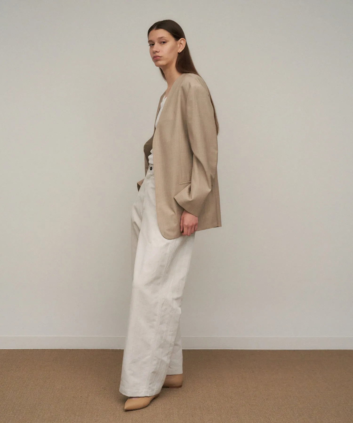 WOOL SILK TWILL | COLLARLESS JACKET sold by ATON product image thumbnail 2