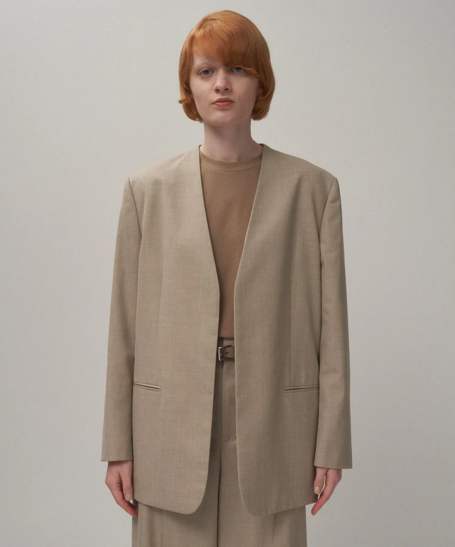 WOOL SILK TWILL | COLLARLESS JACKET sold by ATON product image thumbnail 4