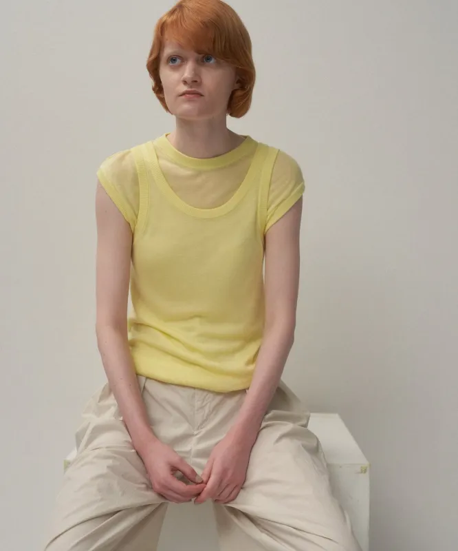 SILK BLENDED CIRCULAR RIB | FIT LAYERED TANK TOP made by ATON