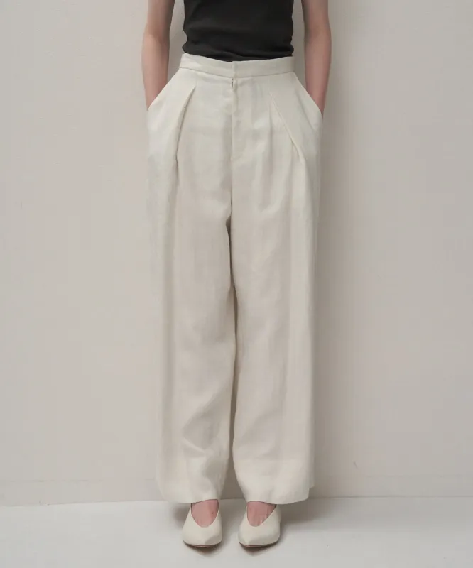 LINEN TWILL | TUCKED EASY PANTS made by ATON