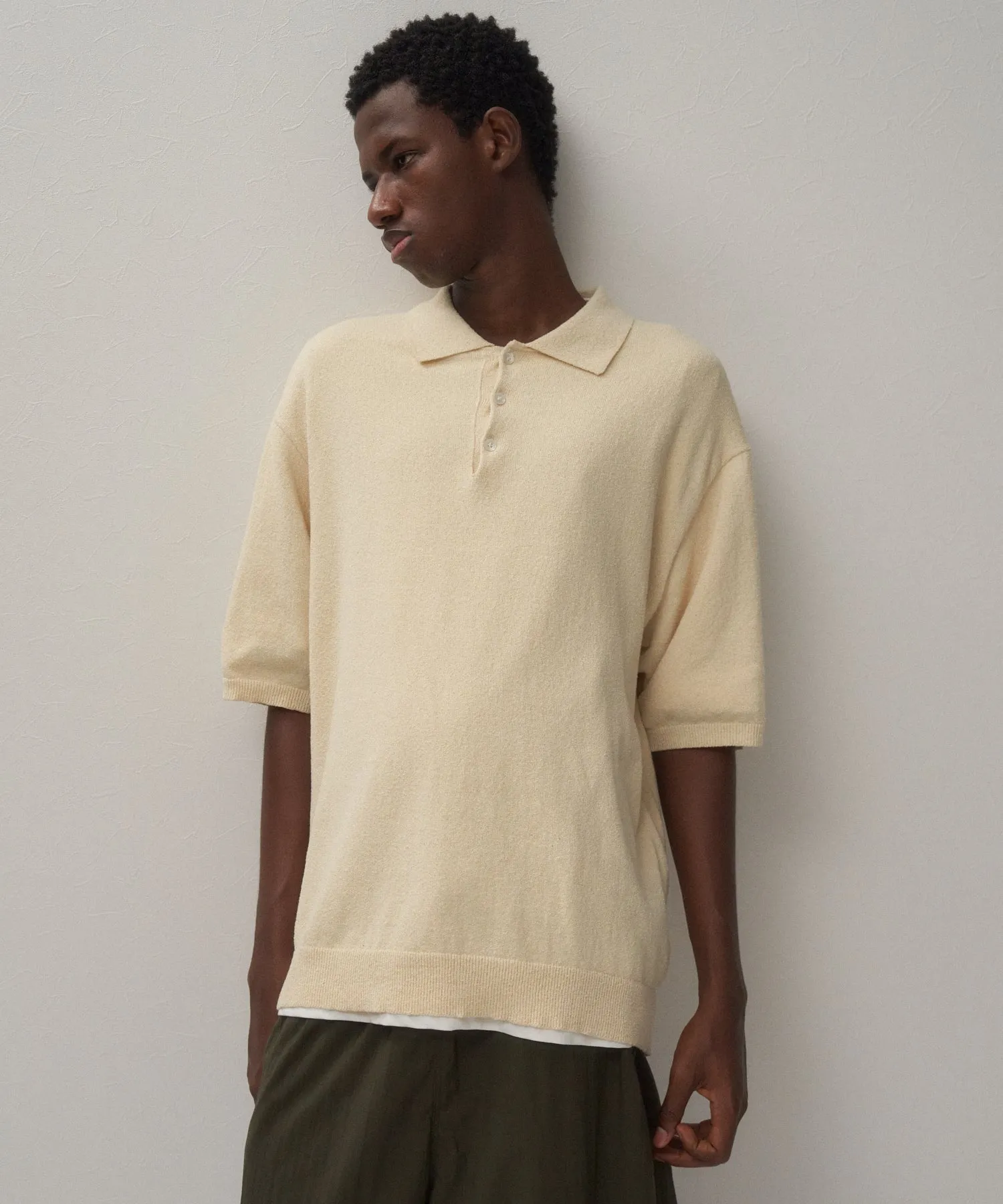 COTTON WASHI BOUCLE | HALF SLEEVE POLO SWEATER sold by ATON