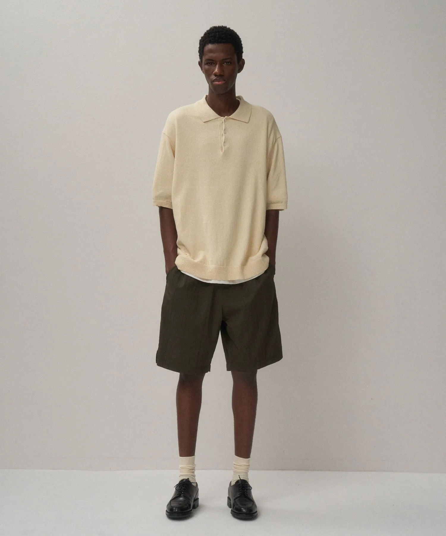 COTTON WASHI BOUCLE | HALF SLEEVE POLO SWEATER sold by ATON product image thumbnail 2