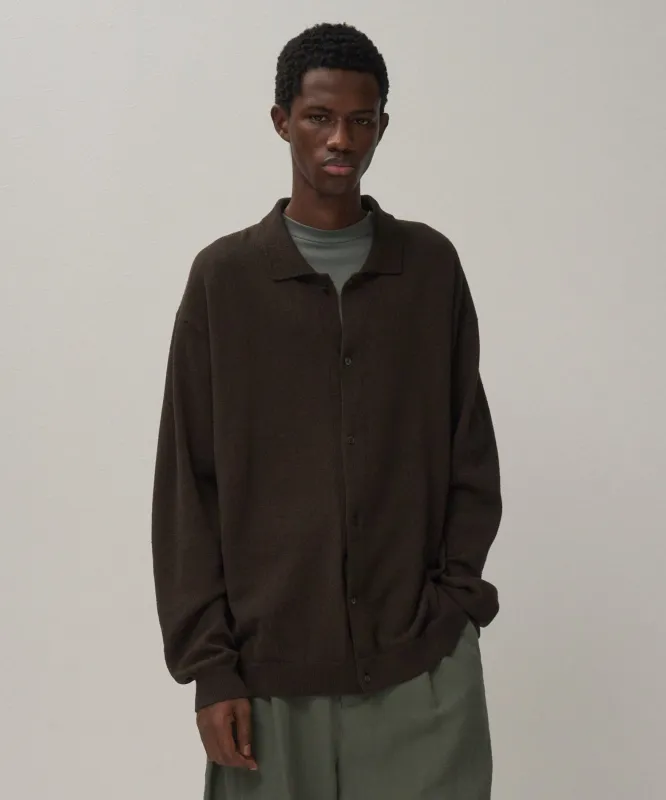 COTTON WASHI BOUCLE | POLO CARDIGAN made by ATON