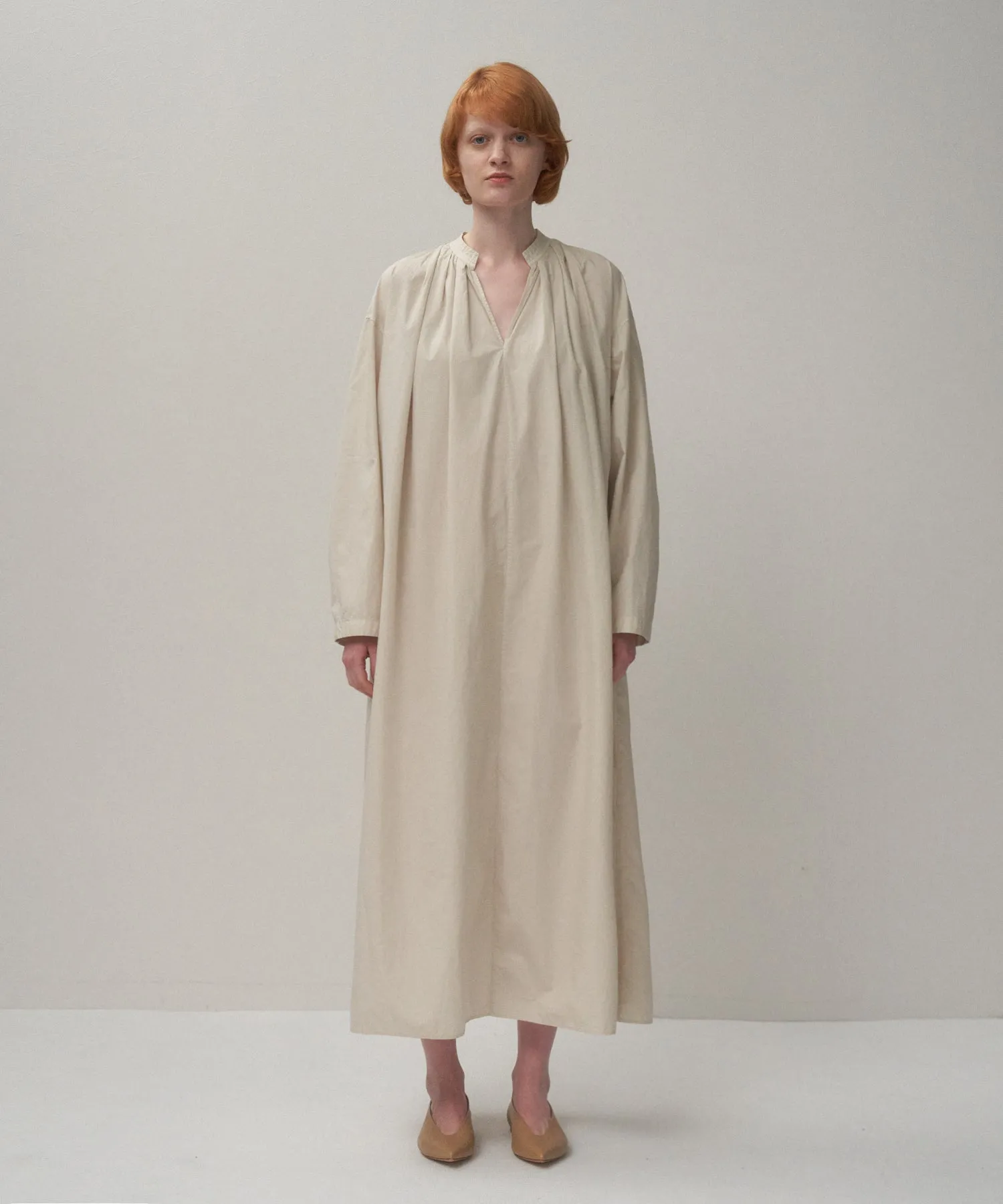 NATURAL DYED COTTON LAWN | TUCKED LONG SLEEVE DRESS sold by ATON