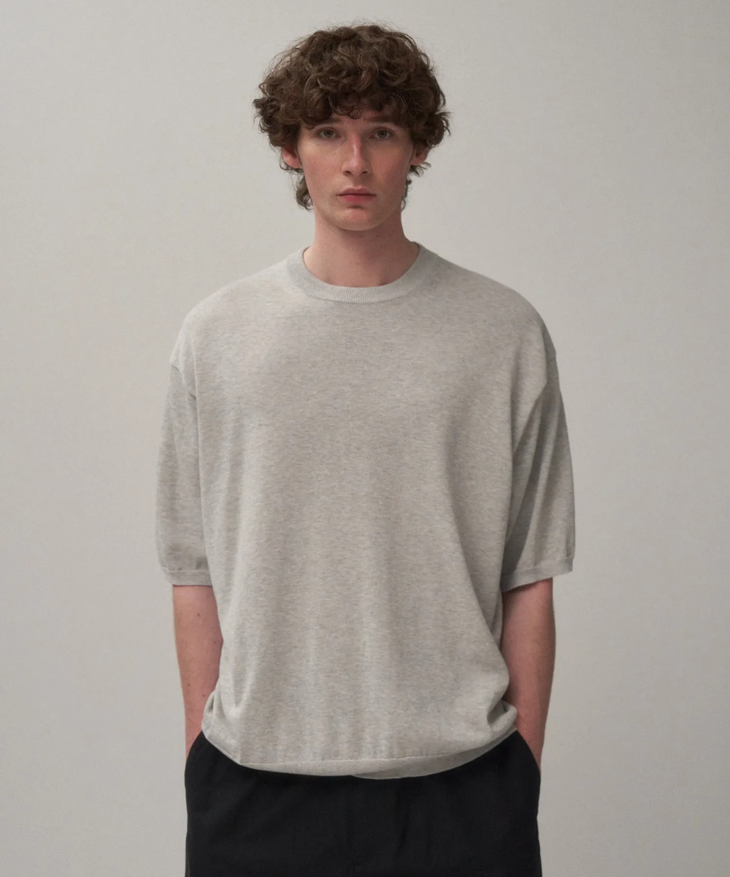 COTTON WASHI KNIT | HALF SLEEVE CREW NECK SWEATER sold by ATON