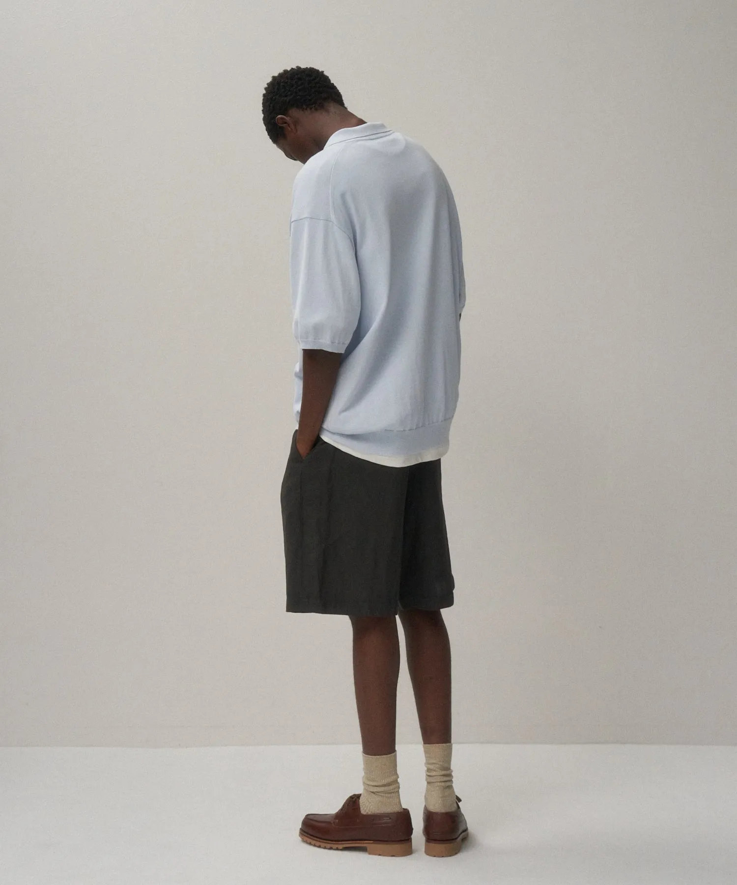 COTTON WASHI KNIT | HALF SLEEVE POLO SWEATER sold by ATON product image thumbnail 3