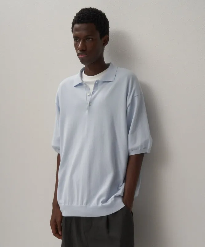 COTTON WASHI KNIT | HALF SLEEVE POLO SWEATER made by ATON