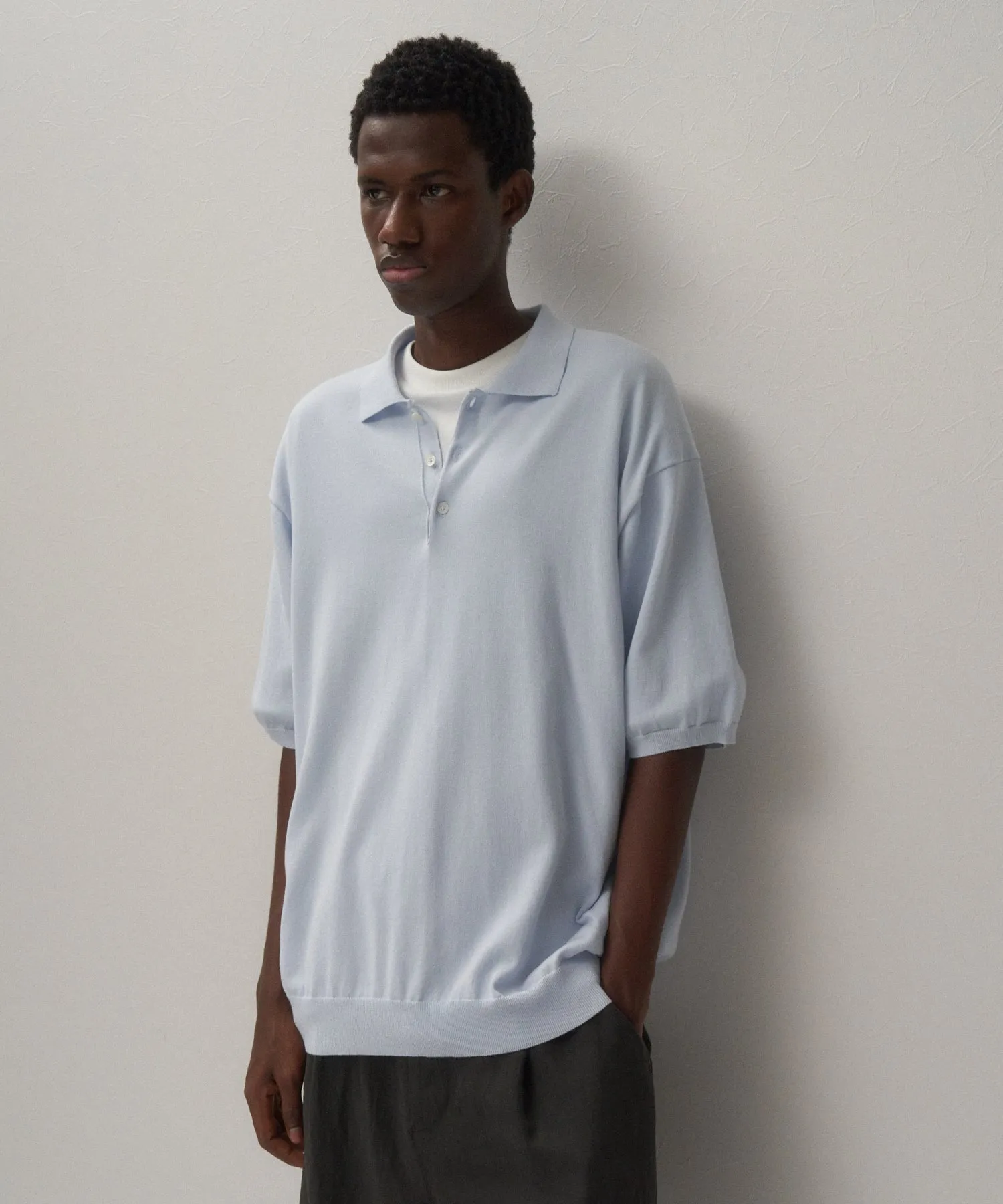COTTON WASHI KNIT | HALF SLEEVE POLO SWEATER sold by ATON