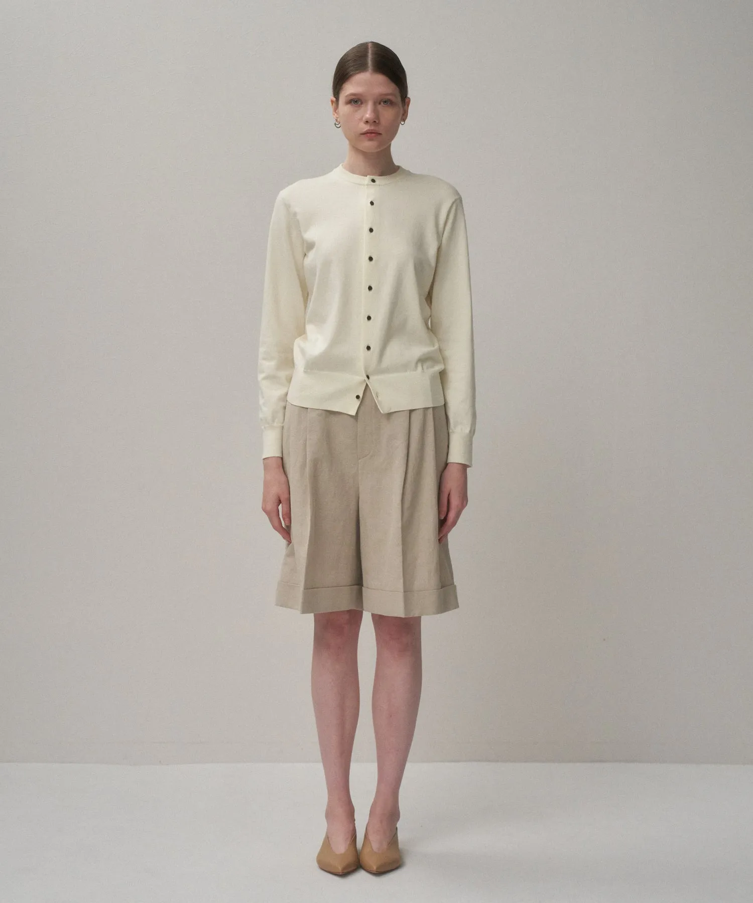 FINE COMPACT COTTON | CREW NECK CARDIGAN sold by ATON product image thumbnail 2