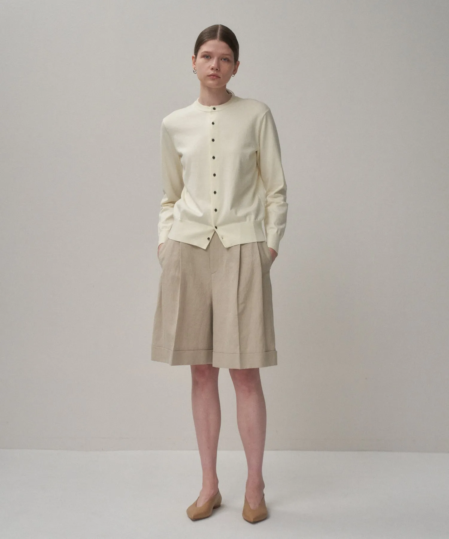 FINE COMPACT COTTON | CREW NECK CARDIGAN sold by ATON product image thumbnail 3