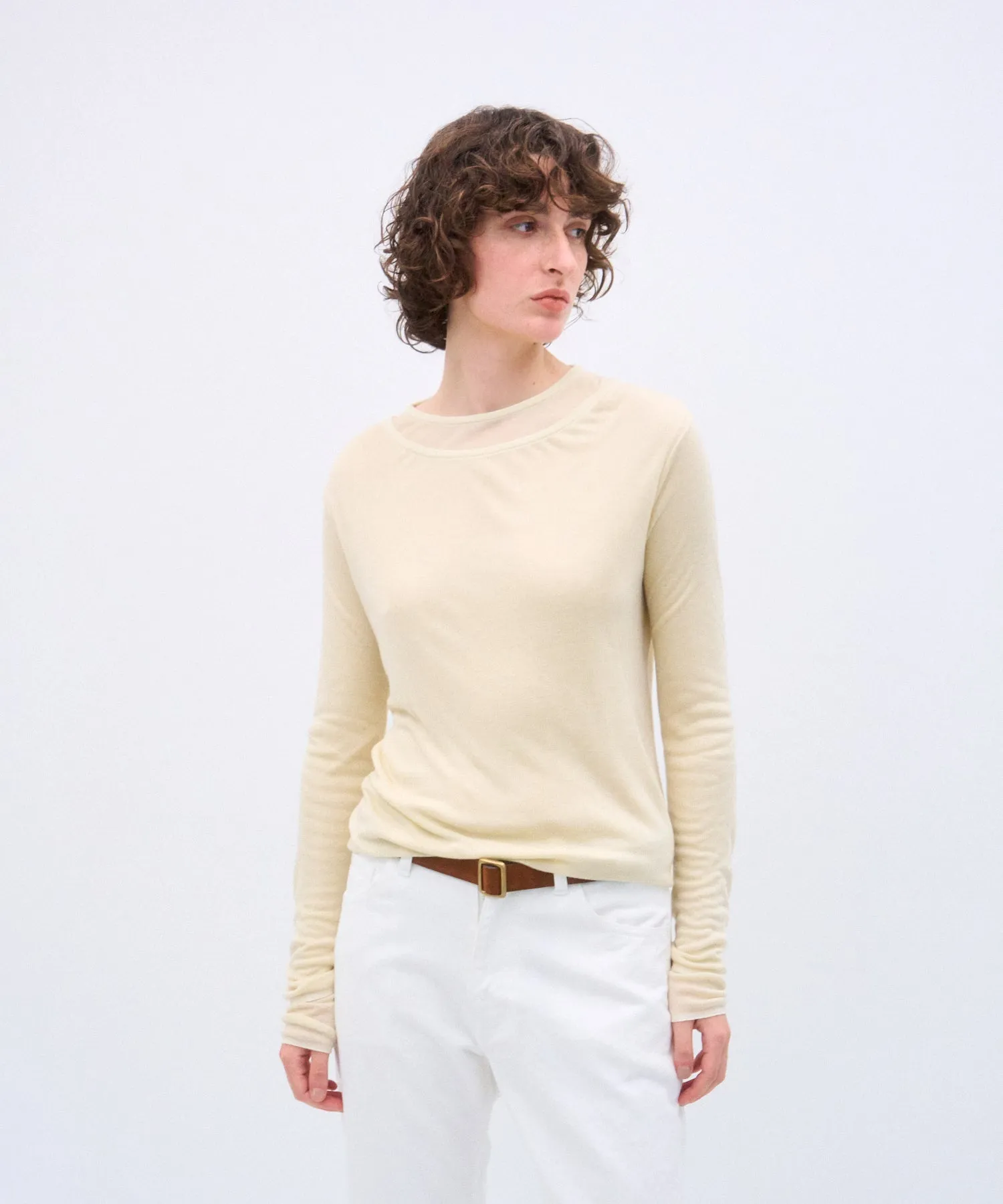 SILK BLENDED CIRCULAR RIB | CREW&CREW LAYERED PULLOVER sold by ATON product image thumbnail 2