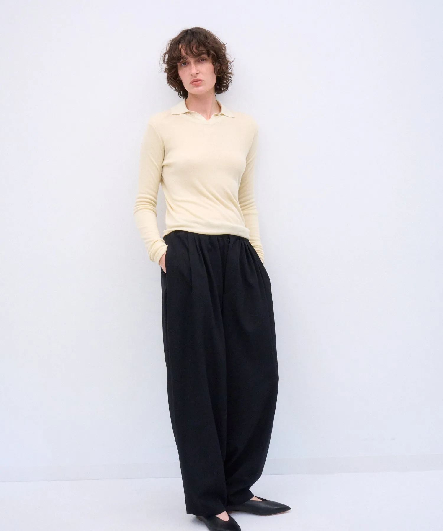 WOOL GABARDINE | WIDE TAPERED PANTS sold by ATON product image thumbnail 3