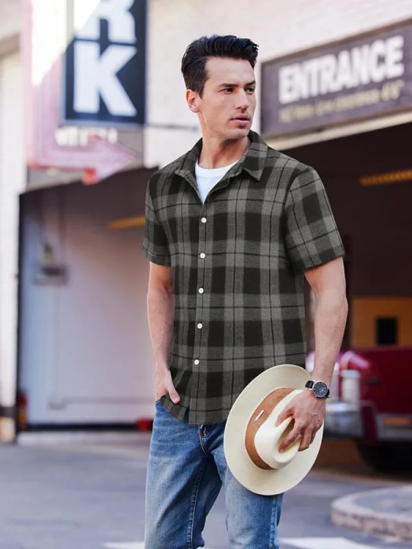Classic Short Sleeve Checkered Shirt sold by Coofandy
