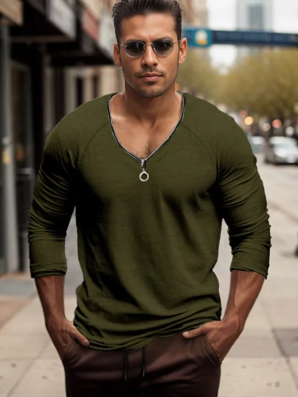 Slim Zipper Decoration Muscle T-shirt made by Coofandy