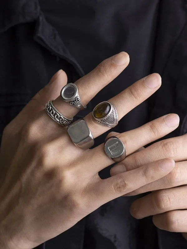 5Pcs Punk Carved Rings Set sold by Coofandy