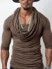 Stretch Slim Fit Drape Collar Top sold by Coofandy