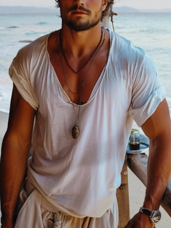 Minimalist Large Collar Plain T-shirt sold by Coofandy