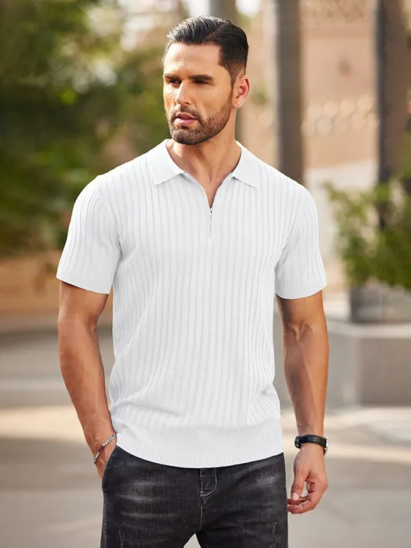 Casual Stretch Ribbed Knit Polo Shirt (US Only) sold by Coofandy