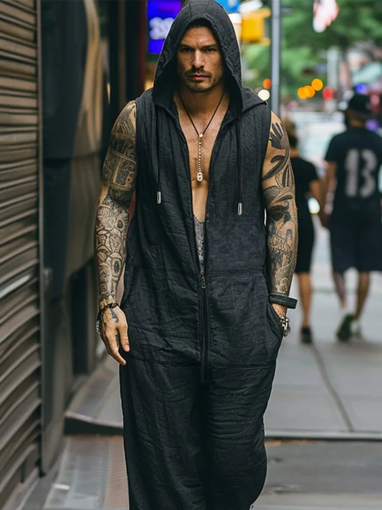 Cozy Sleeveless Zipper Hooded Jumpsuit sold by Coofandy product image thumbnail 3