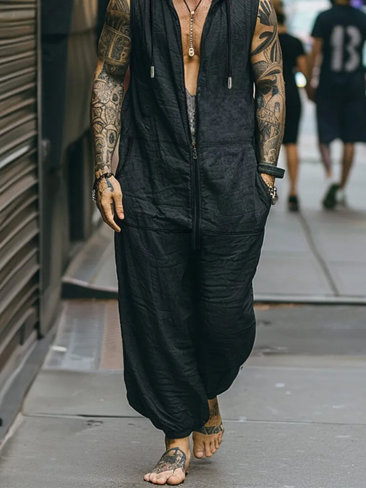 Cozy Sleeveless Zipper Hooded Jumpsuit sold by Coofandy product image thumbnail 4