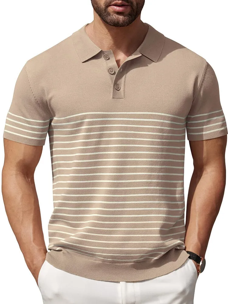 Casual Stripe Knit Polo Shirt (US Only) sold by Coofandy product image thumbnail 4
