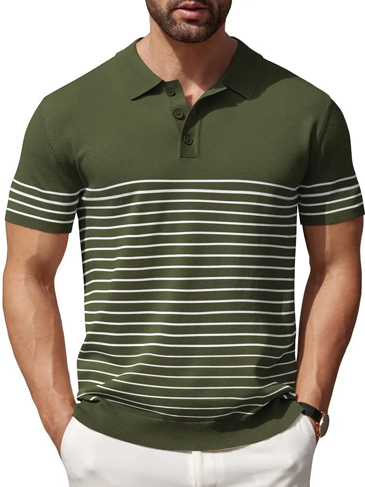 Casual Stripe Knit Polo Shirt (US Only) sold by Coofandy product image thumbnail 2