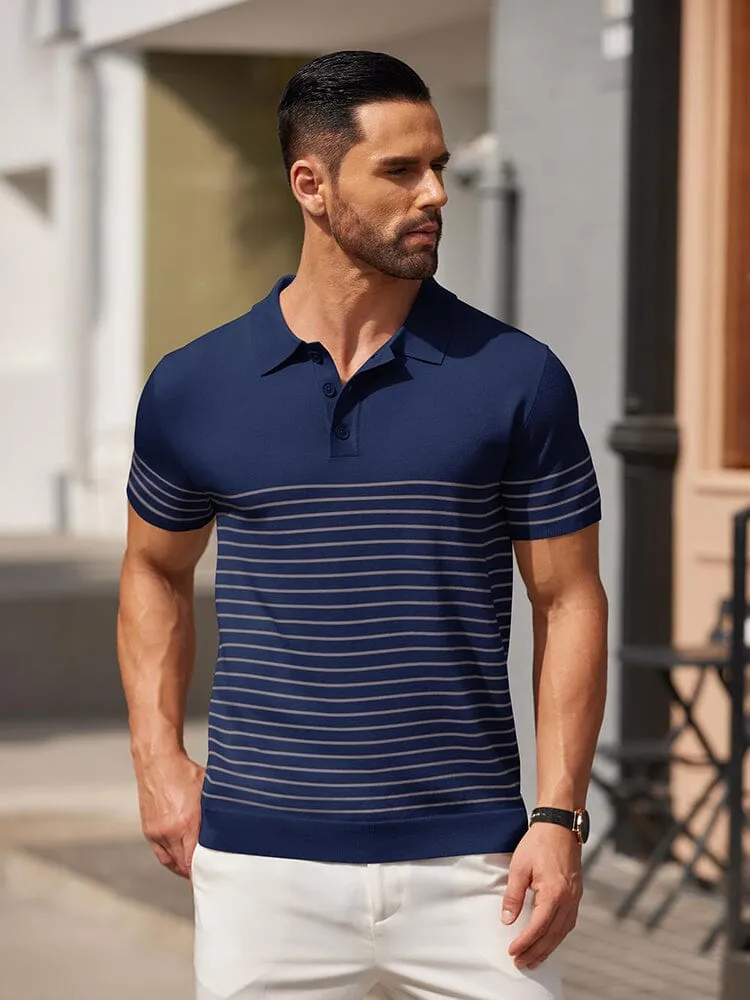 Casual Stripe Knit Polo Shirt (US Only) sold by Coofandy