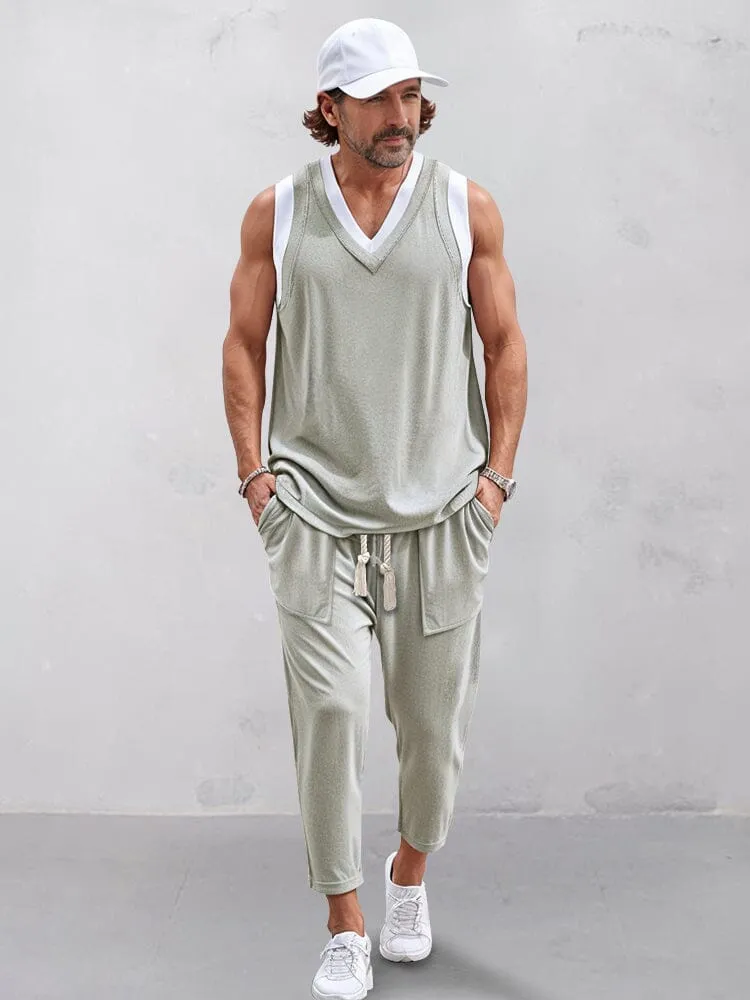 Fake Two-Piece Tank Top and Pants Set sold by Coofandy product image thumbnail 5