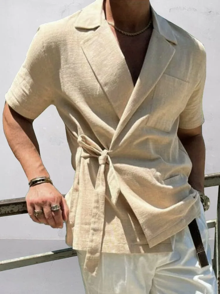 Stylish Slant Placket Tied Shirt sold by Coofandy