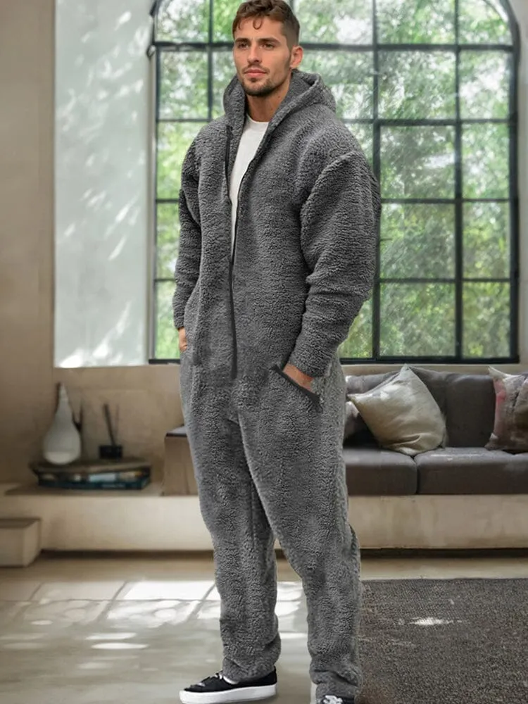 Comfy Polar Fleece Hooded Jumpsuit sold by Coofandy product image thumbnail 3