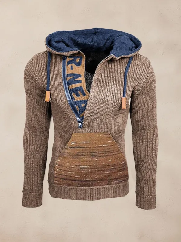 Stylish Splicing Knit Pullover Hoodie sold by Coofandy