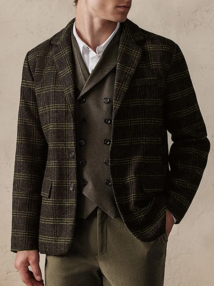 Vintage Plaid Wool Blend Blazer Jacket sold by Coofandy