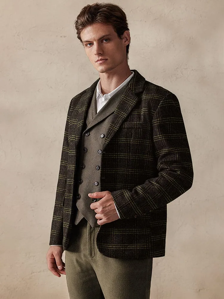 Vintage Plaid Wool Blend Blazer Jacket sold by Coofandy product image thumbnail 2