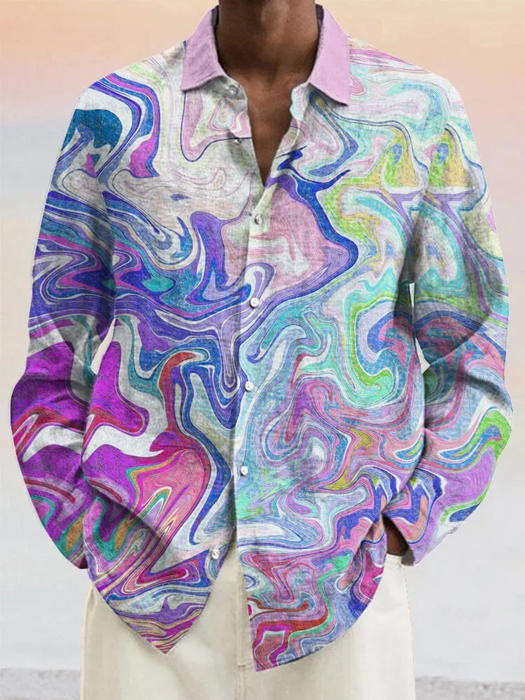 Abstract Graphic Cotton Linen Shirt sold by Coofandy product image thumbnail 2