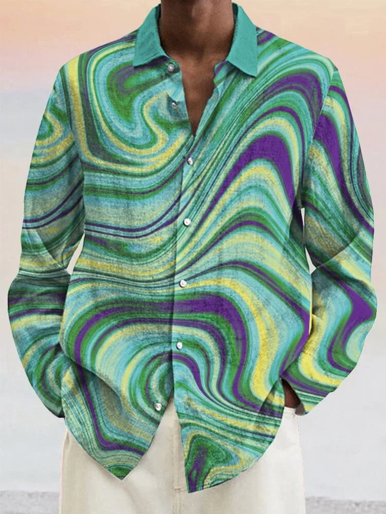 Abstract Graphic Cotton Linen Shirt sold by Coofandy