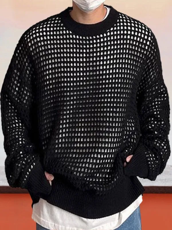 Stylish Mesh Hollow-Out Sweater sold by Coofandy