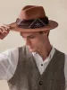 Flat Brim Fedora Hat with Kirchief sold by Coofandy