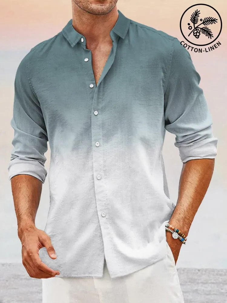 Casual Gradient Splicing Cotton Linen Shirt sold by Coofandy
