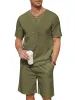 Casual Cotton Linen Lace Up Shirt Set (US Only) sold by Coofandy