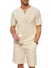 Casual Cotton Linen Lace Up Shirt Set (US Only) sold by Coofandy