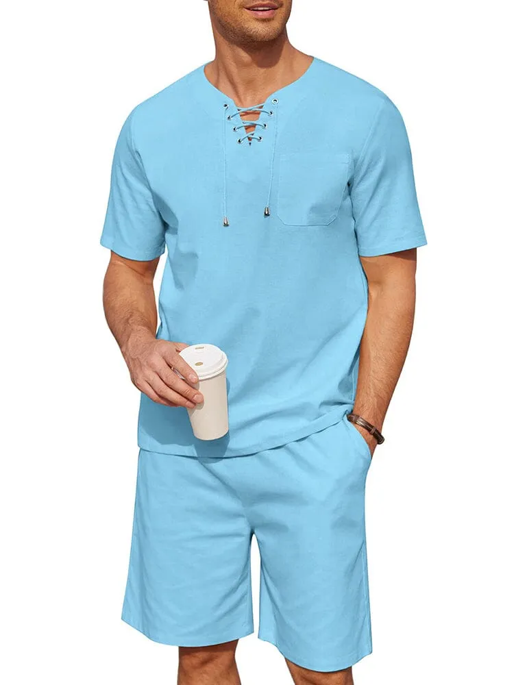 Casual Cotton Linen Lace Up Shirt Set (US Only) sold by Coofandy product image thumbnail 4