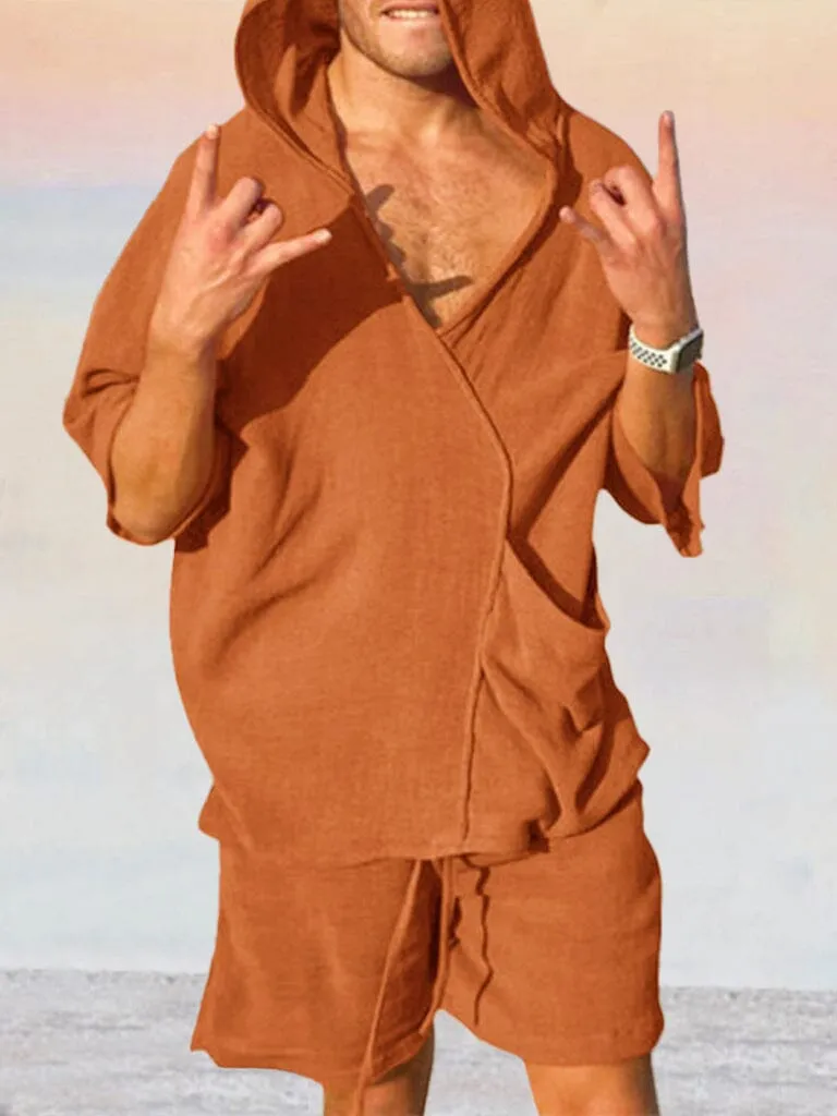 Casual Hooded Top Cotton Linen Set sold by Coofandy product image thumbnail 3