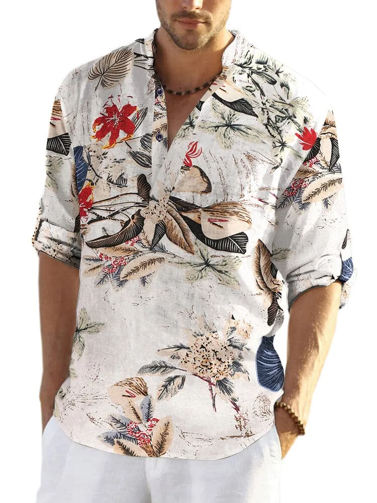 Cotton Linen Floral Henley Shirt (US Only) sold by Coofandy